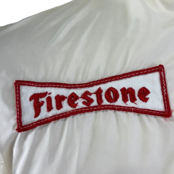 Vintage 60s Firestone White Racing Jacket With Red Stripe & Embroidered Logo M - Picture 6 of 13